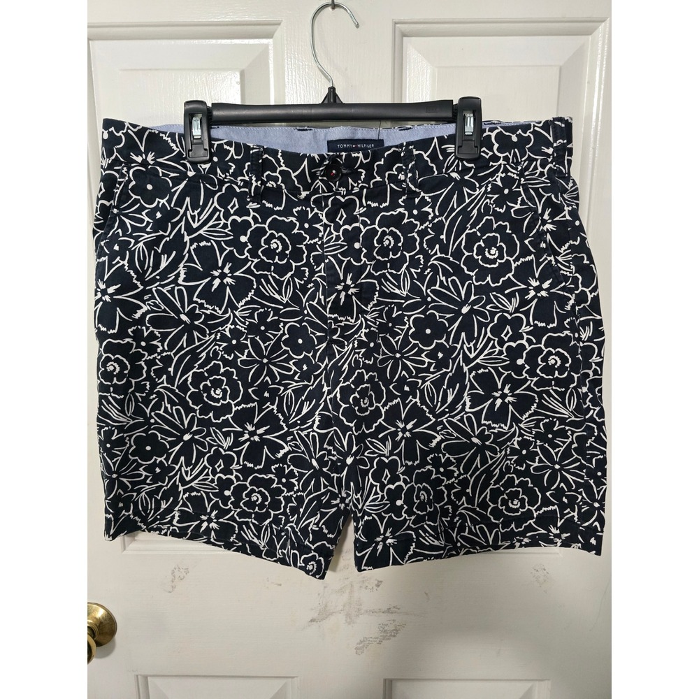 Tommy Hilfiger Mens Floral Chino Shorts Navy Blue White Print Size 36 Summer